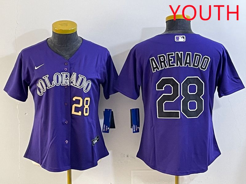 Youth Colorado Rockies #28 Arenado Purple Game 2025 Nike MLB Jersey style 5->youth mlb jersey->Youth Jersey